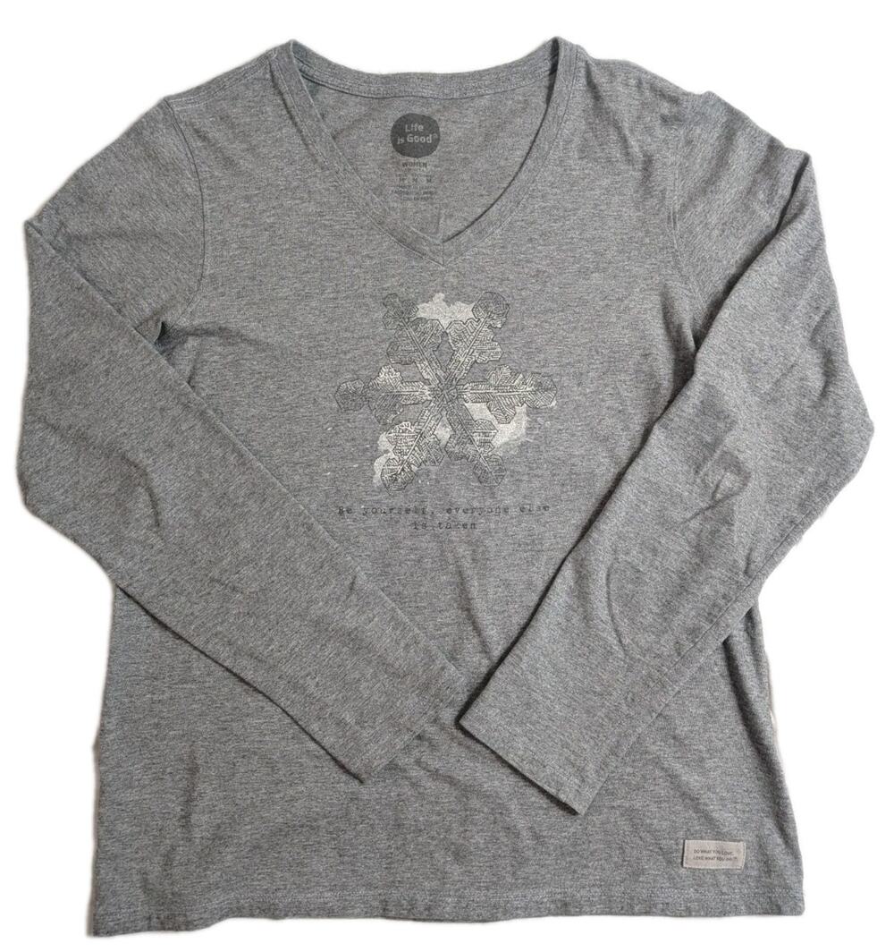 Life is Good Women's Medium Heather Gray V-Neck Long Sleeve Shirt Be Yourself